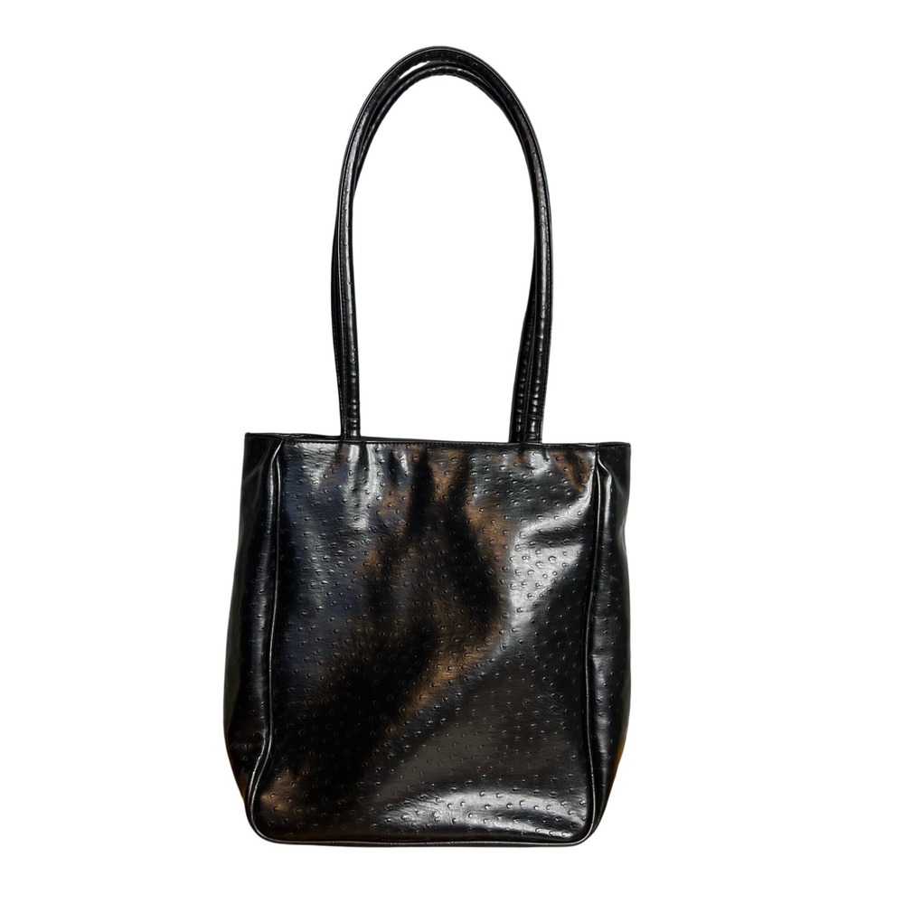 Bueno Black Faux Leather Textured Tote Bag Shoulder Bag Zip Top Pockets
